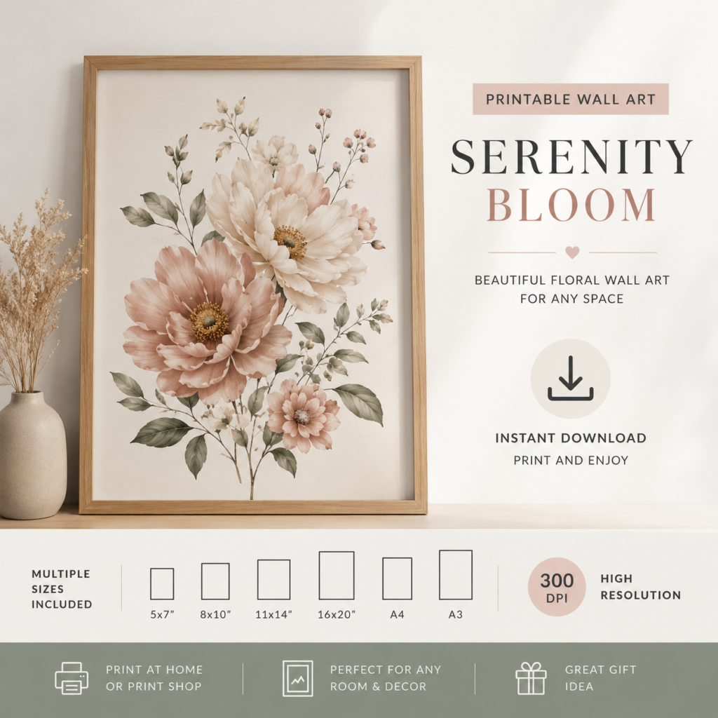 Serenity Bloom – Printable Floral Wall Art